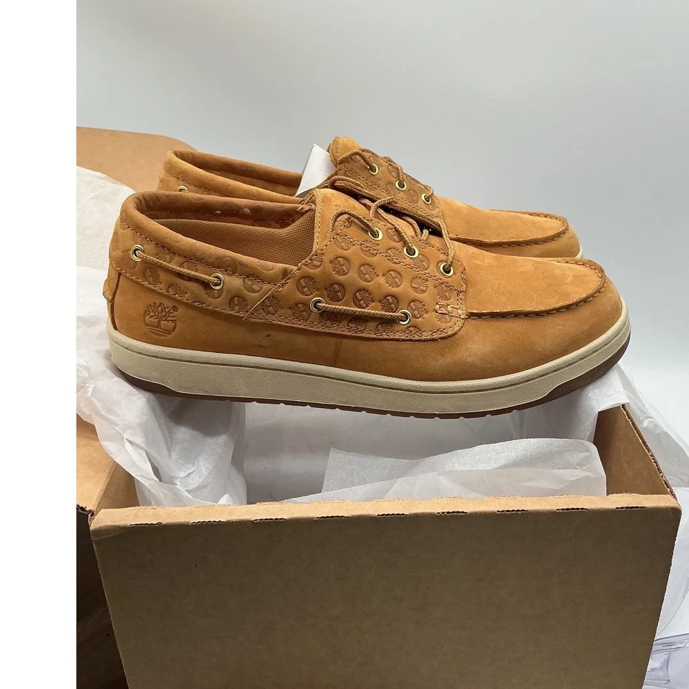 Timberland Mens Wheat Nubuck Logo Embossed Boat Shoes Loafers 45596 Size 10.5M
